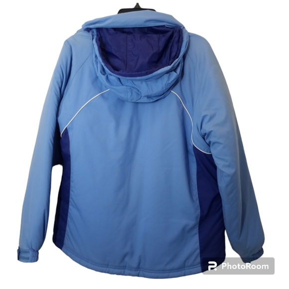 LL Bean Ski Snow Size Medium Light and Dark Blue Colorblock Hooded Ski Snow Coat - Picture 14 of 16